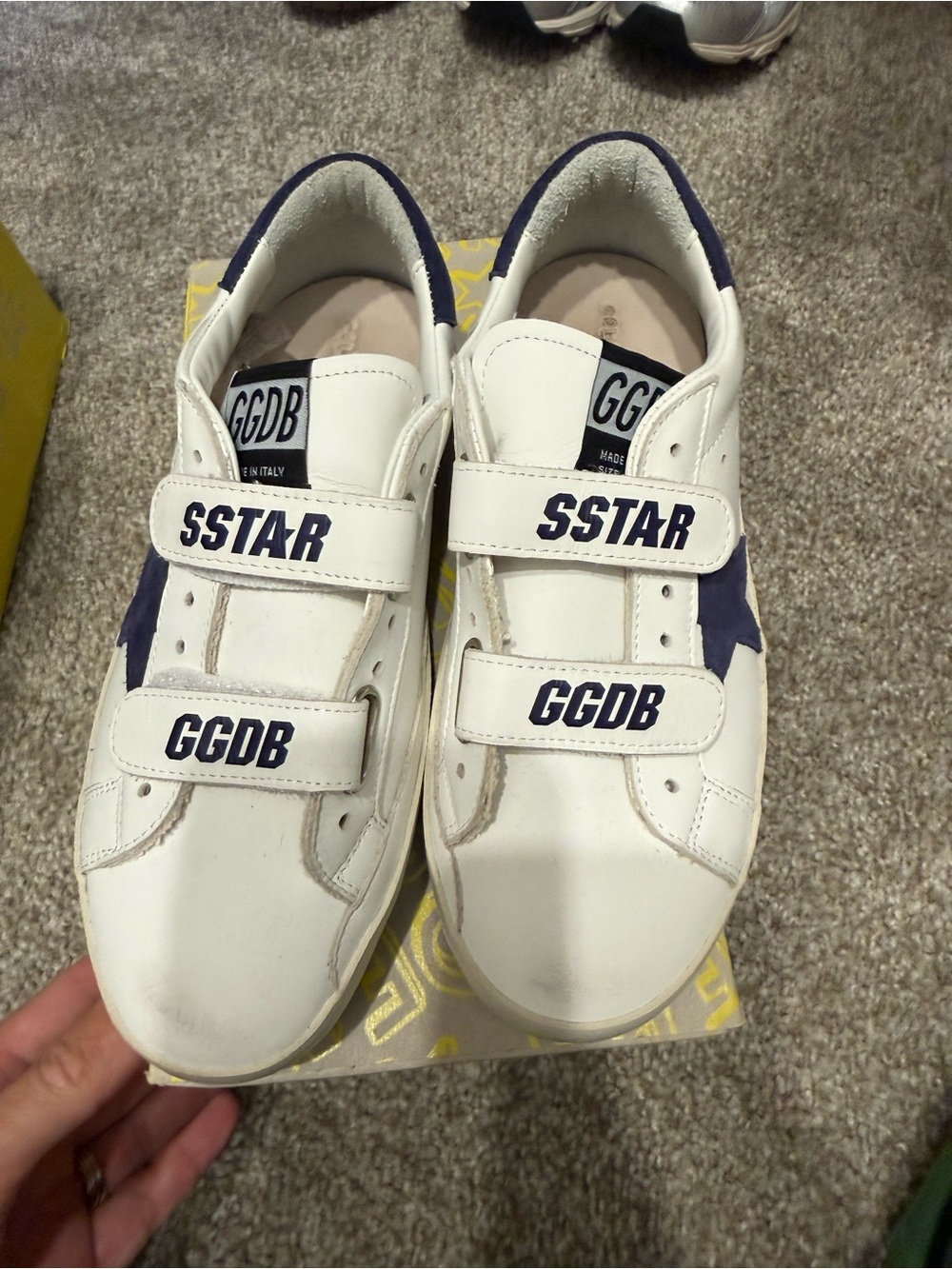 Golden Goose Kids White Sneakers with Navy Star Velcro